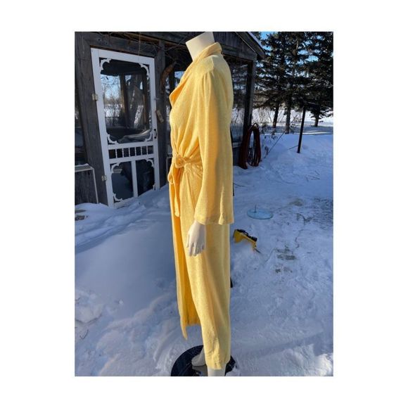 Vintage 70s Georgie Girl Gold Terrycloth Robe Double Ties Smocked Waist Sz M - Picture 13 of 14